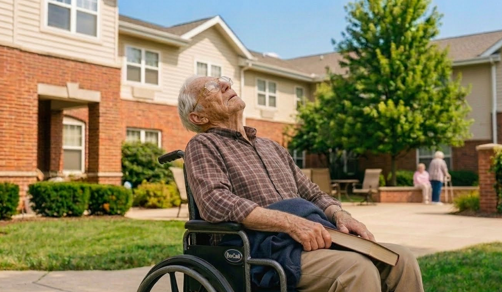 My father in his last year &mdash; sitting on the porch of the assisted living facility where he died. The photo my mother could never bring herself to delete.
